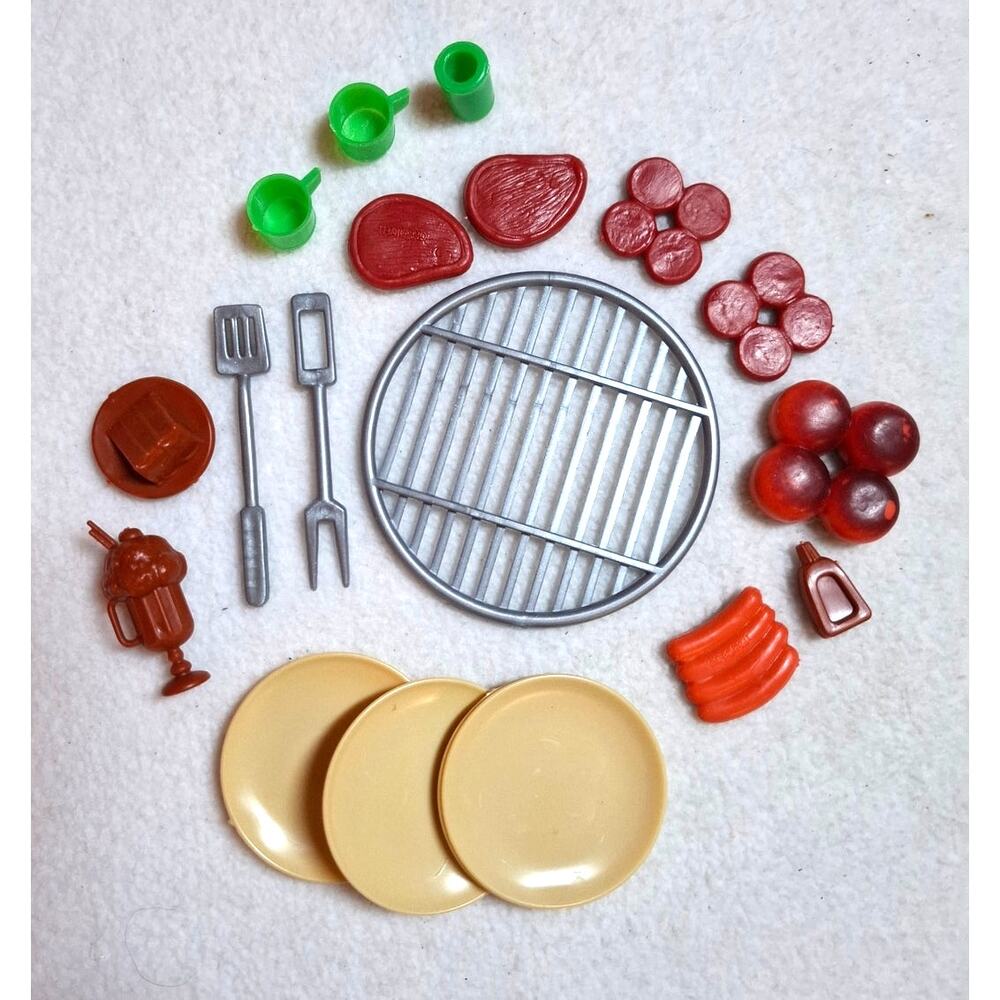 Vtg Barbie Size Camping Accessories Lot Grill Cover Plates Utensils Food Cups